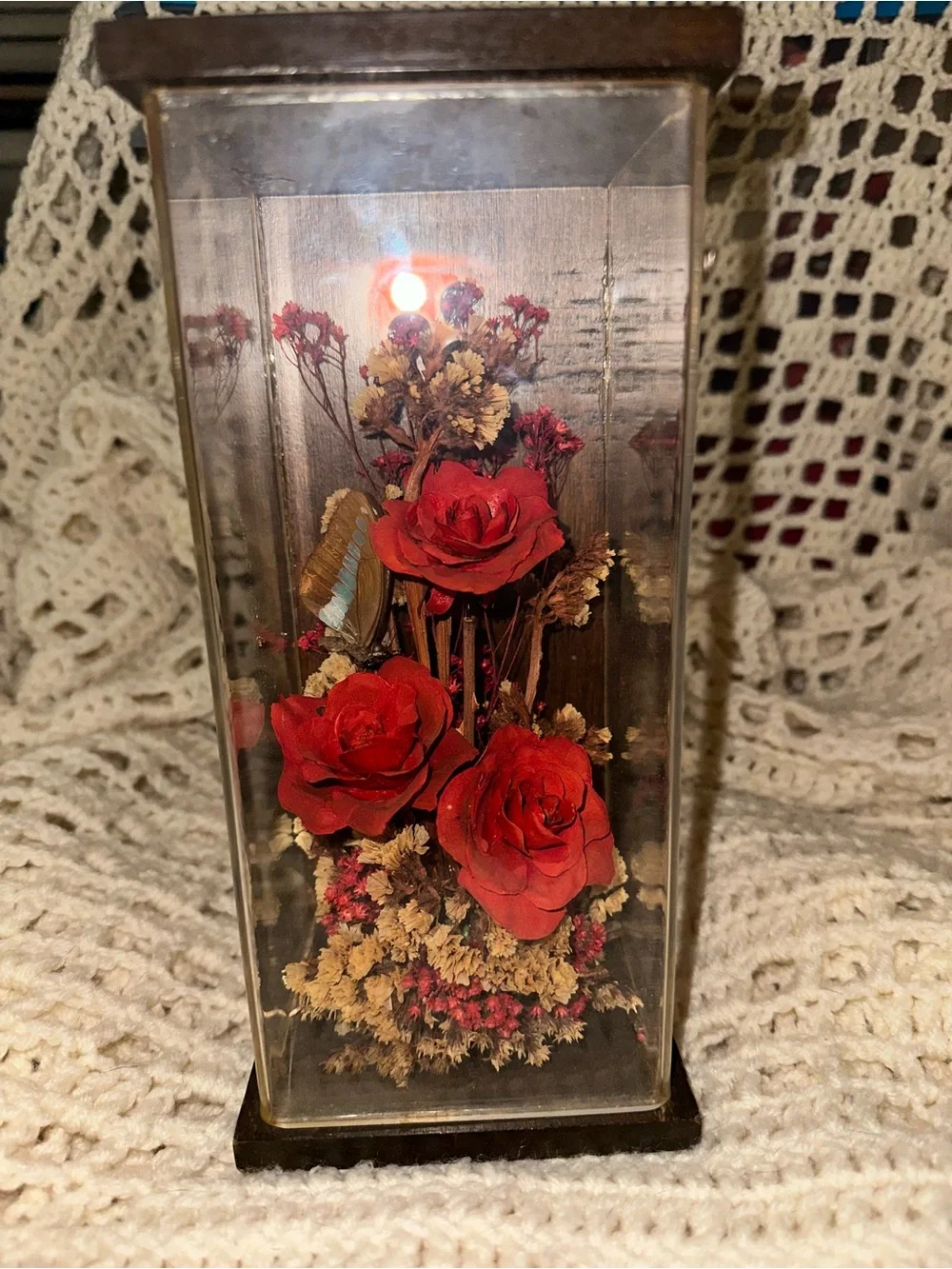 Red Rose Preserved Floral Display in Glass Case